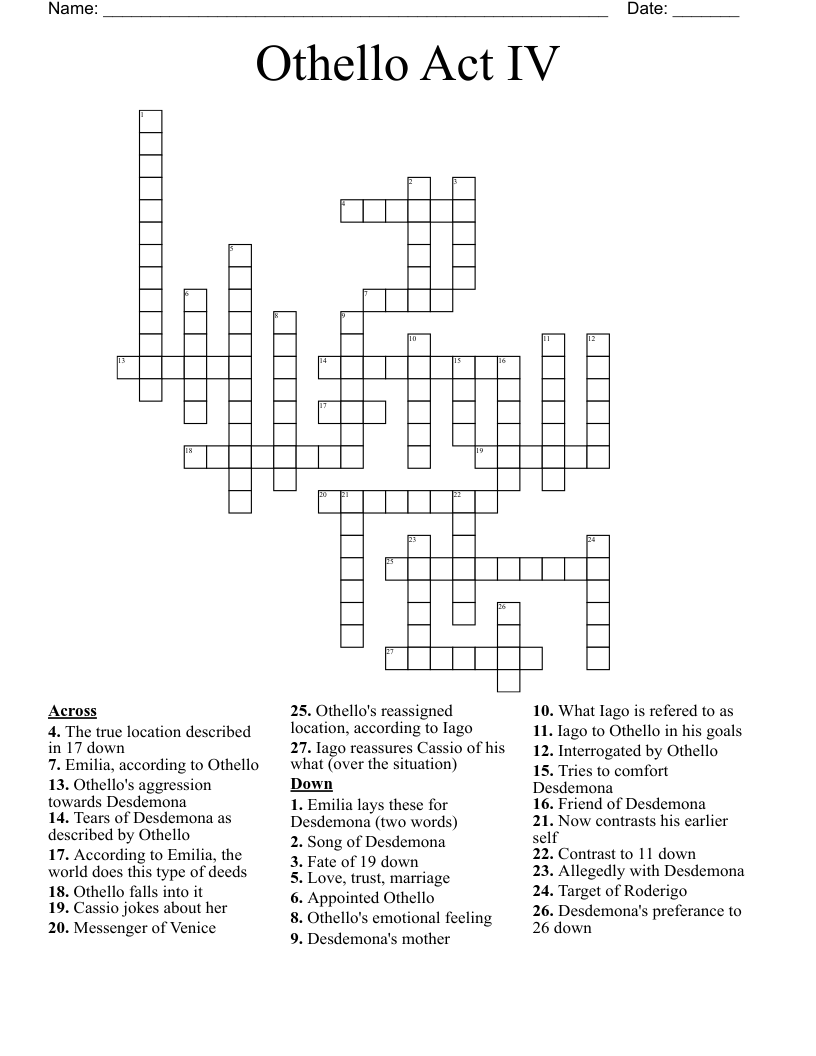 Othello Act IV Crossword