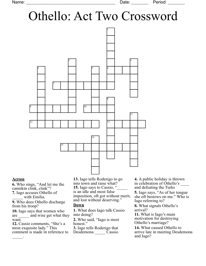 Othello: Act Two Crossword