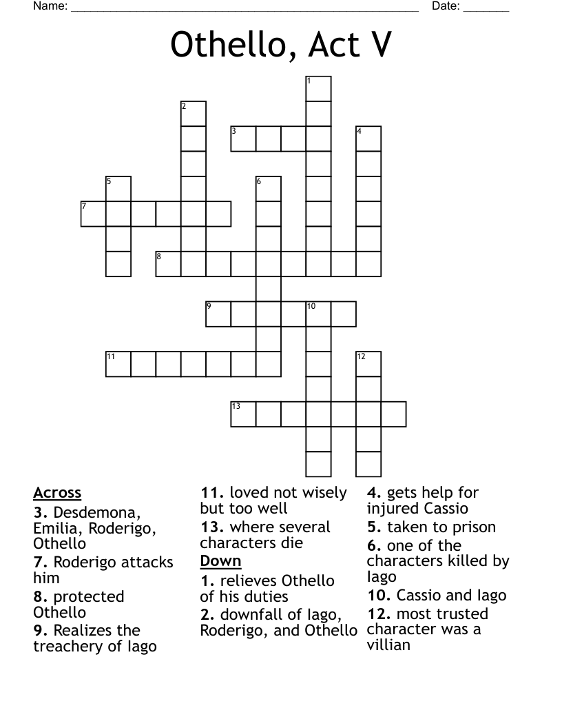 Othello, Act V Crossword