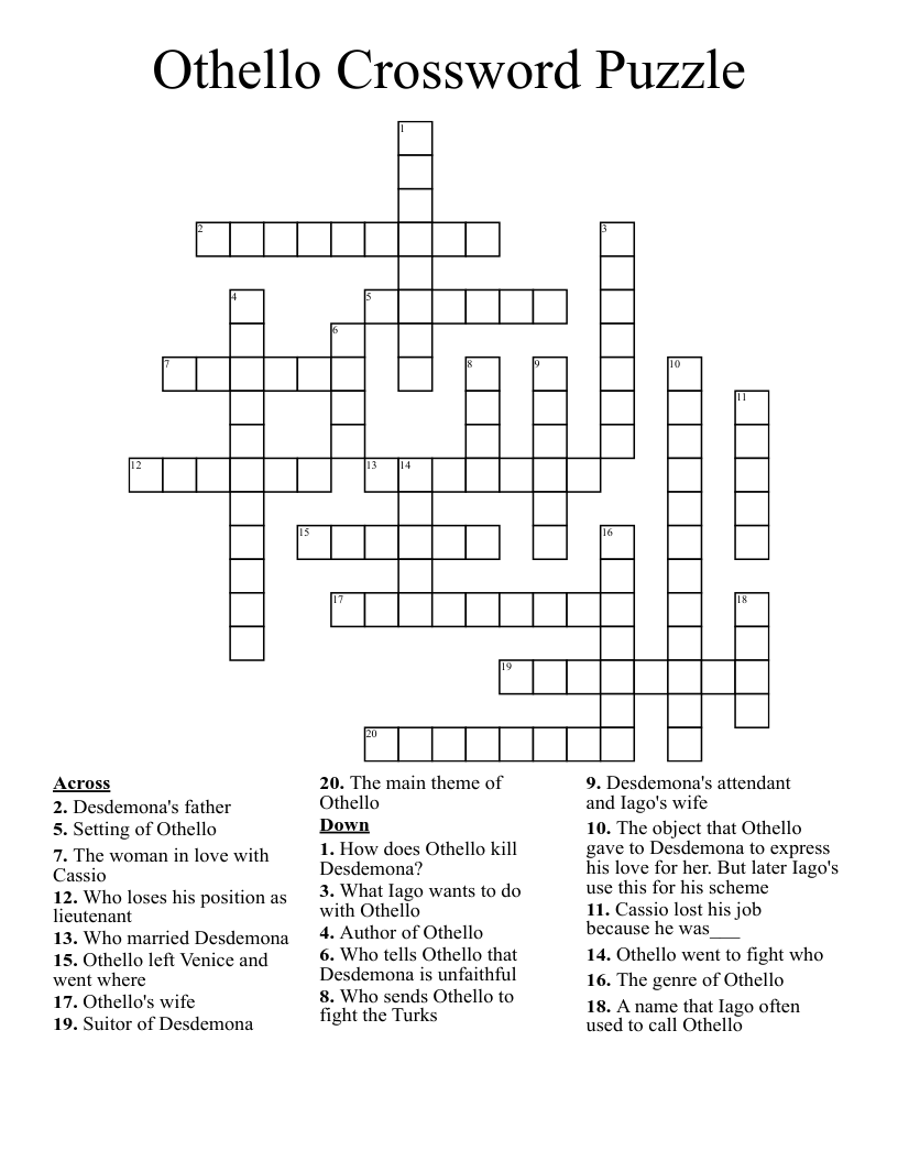 Othello Crossword Puzzle