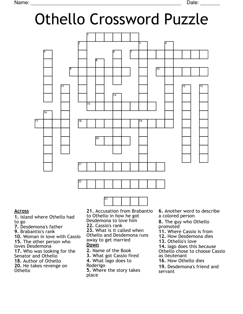 Othello Crossword Puzzle