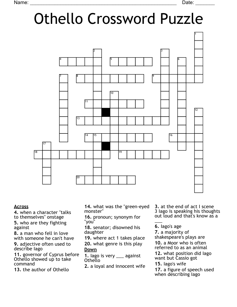 Othello Crossword Puzzle