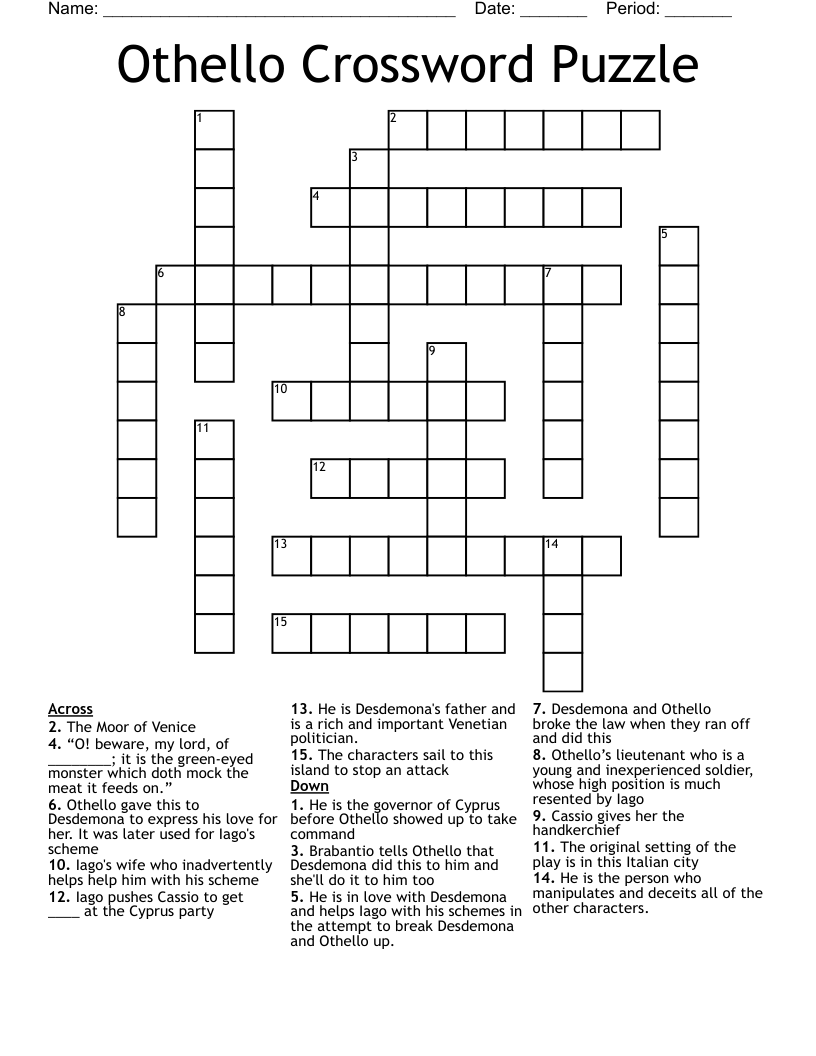Othello Crossword Puzzle