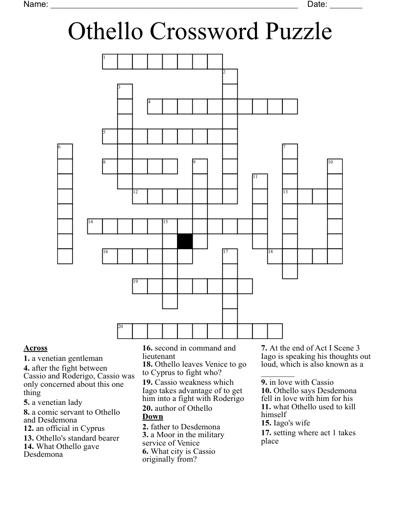 Othello Crossword Puzzle