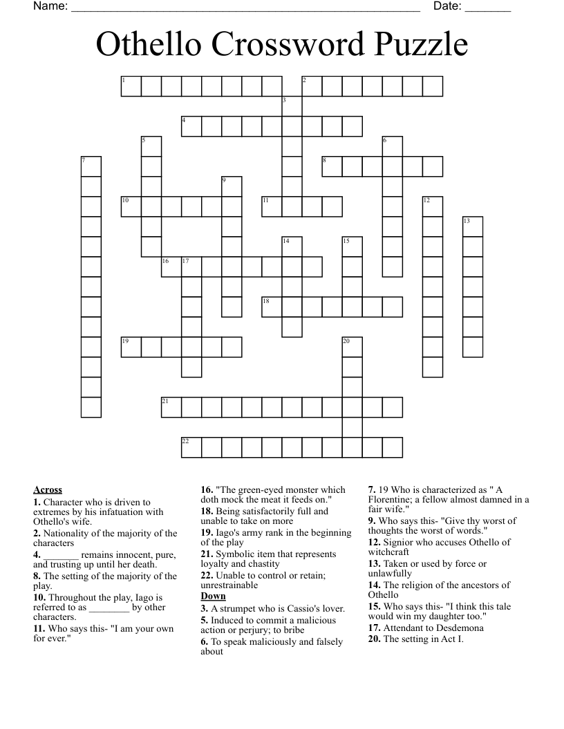 Othello Crossword Puzzle