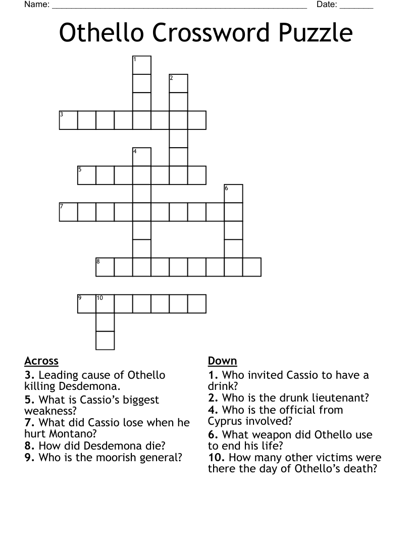 Othello Crossword Puzzle