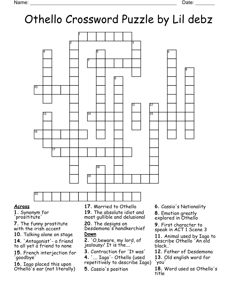 Othello Crossword Puzzle by Lil debz