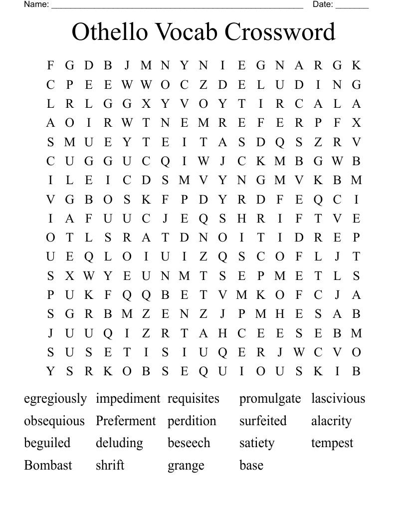 Othello Vocab Crossword Word Search
