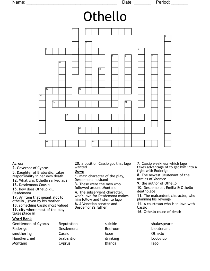 Othello  Crossword