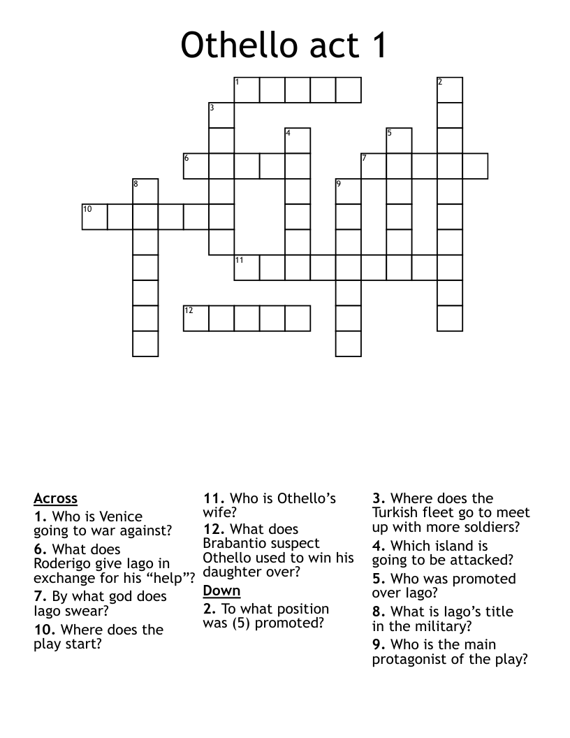 Othello act 1 Crossword
