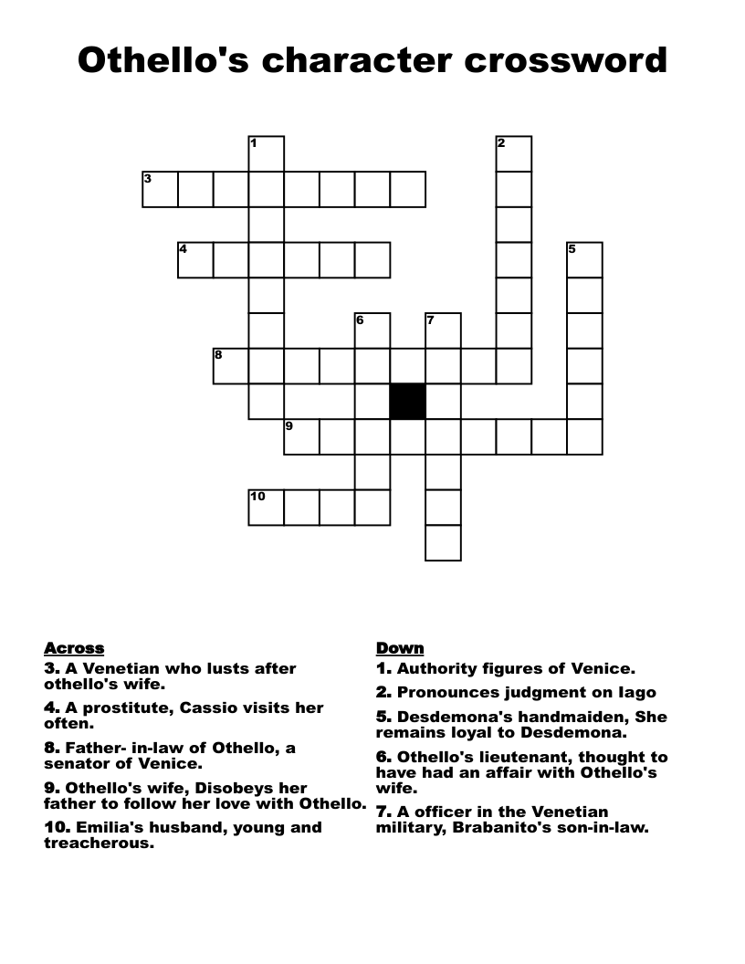 Othello's character crossword