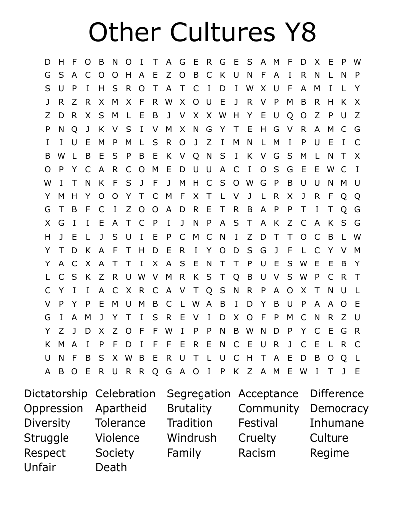Other Cultures Y8 Word Search