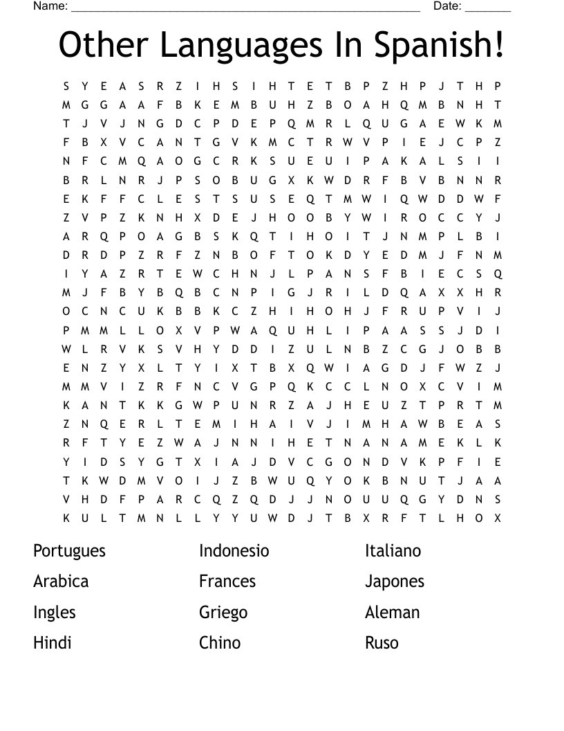 Other Languages In Spanish! Word Search