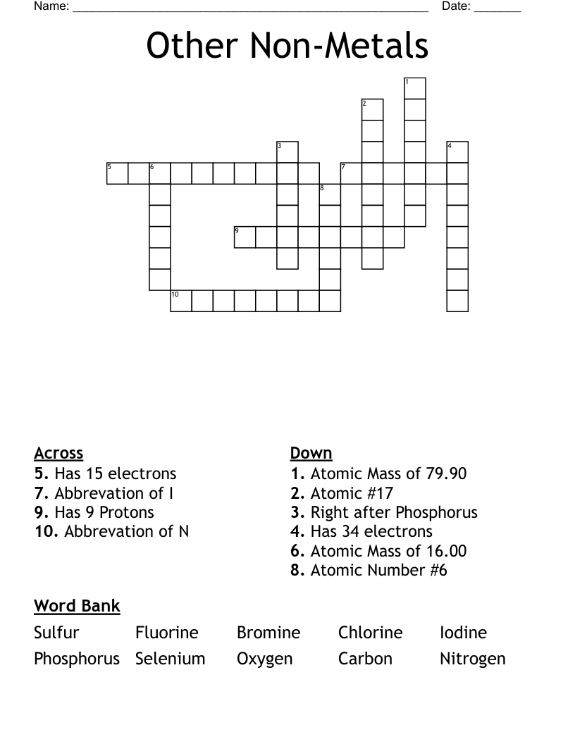 Other Non-Metals Crossword