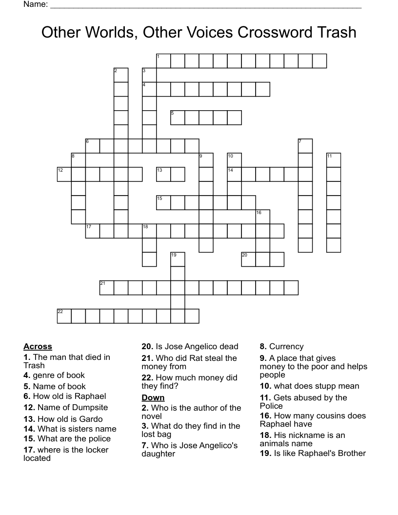 Other Worlds, Other Voices Crossword Trash