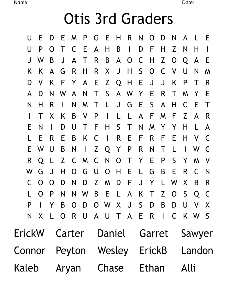 Otis 3rd Graders Word Search