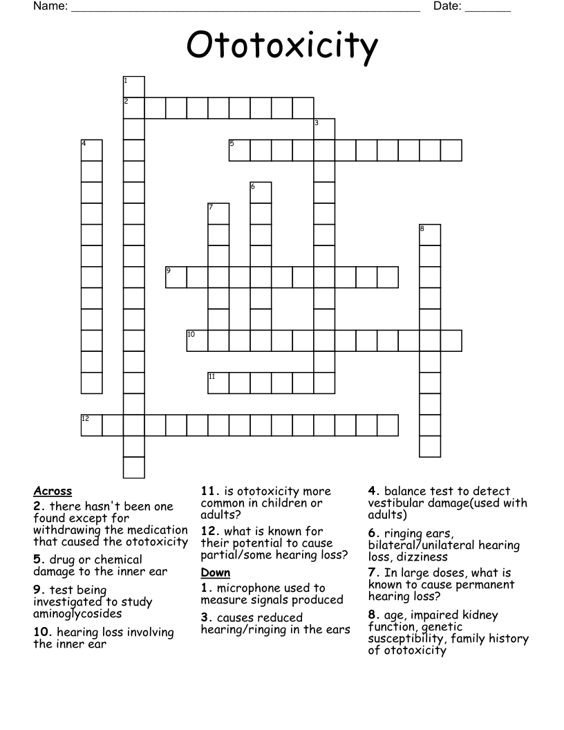Ototoxicity Crossword