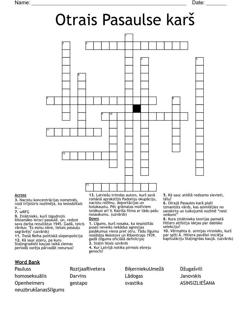Otrais Pasaulse karš Crossword