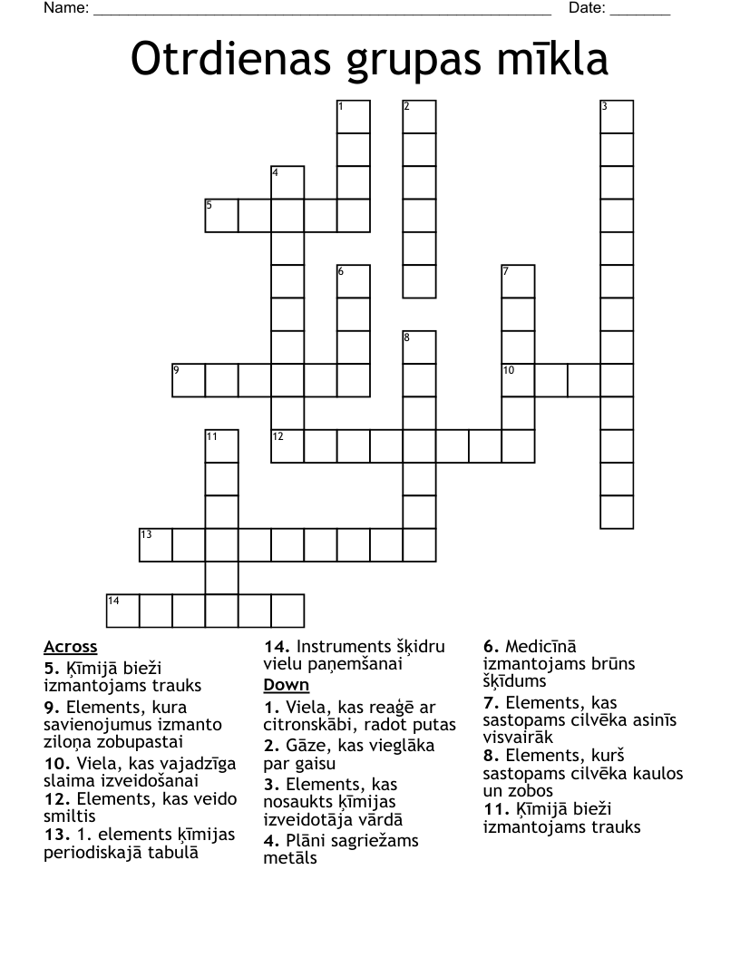 Otrdienas grupas mīkla Crossword