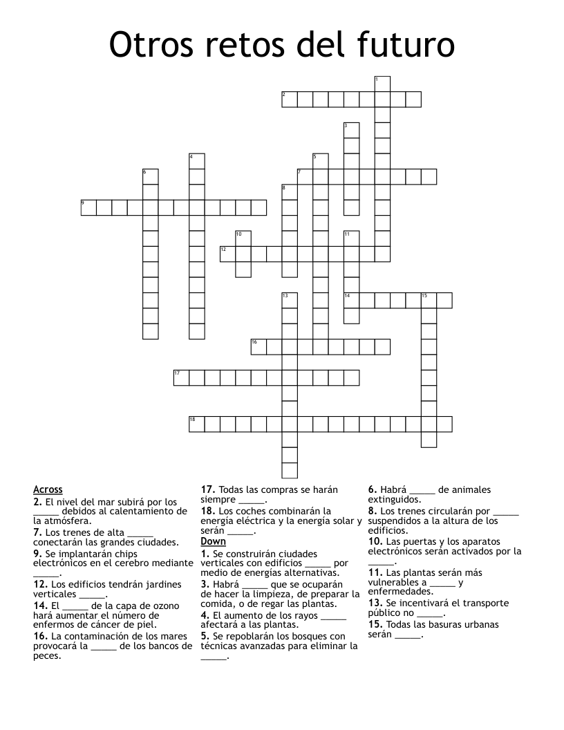 Otros retos del futuro Crossword
