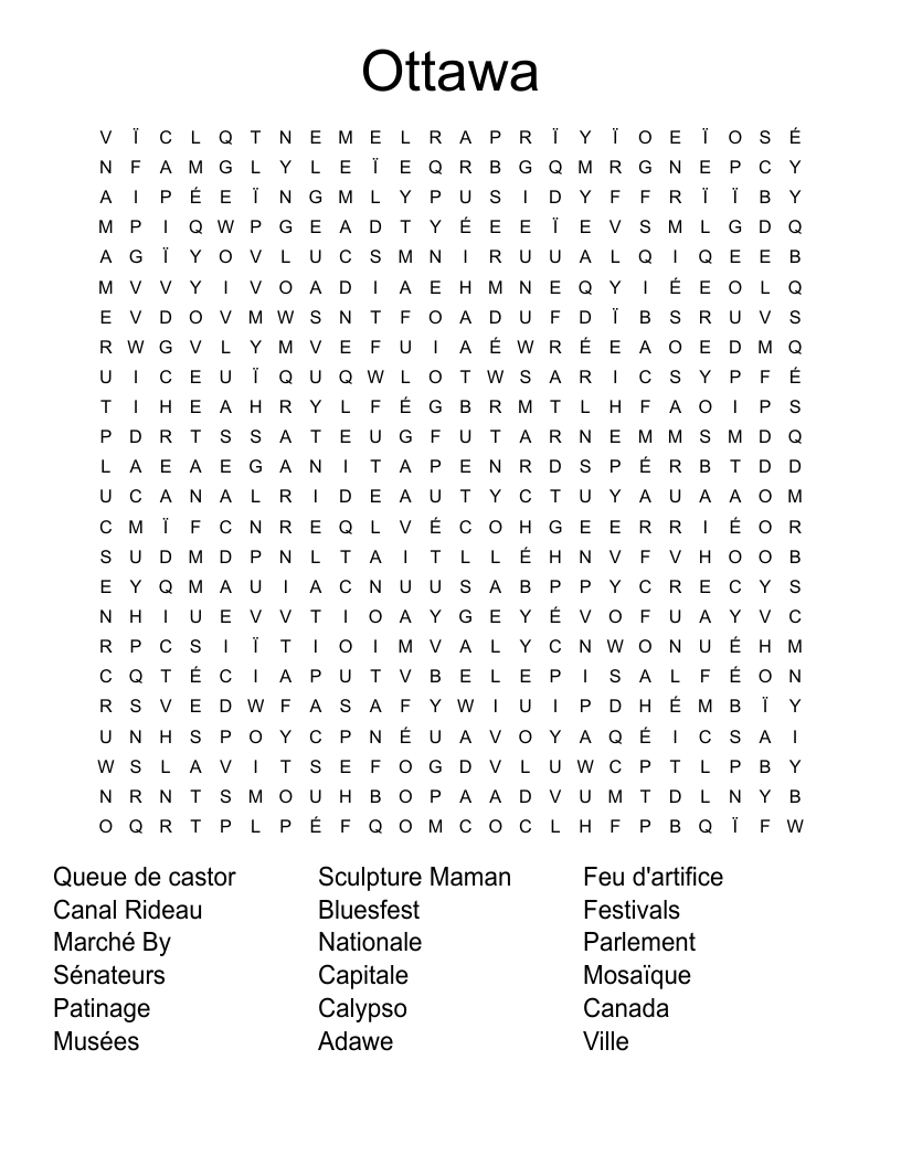Ottawa Word Search