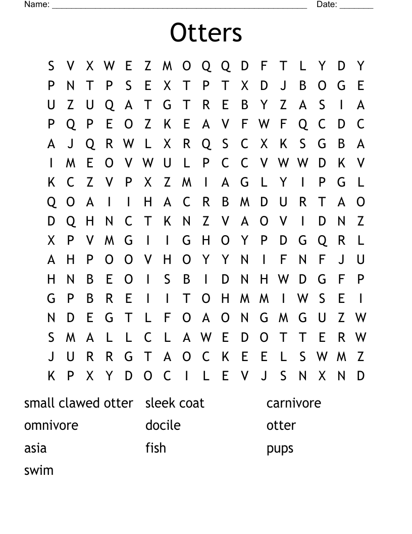 Otters Word Search