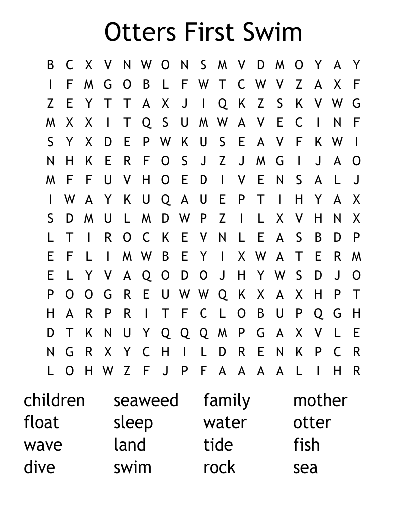 Otters First Swim Word Search