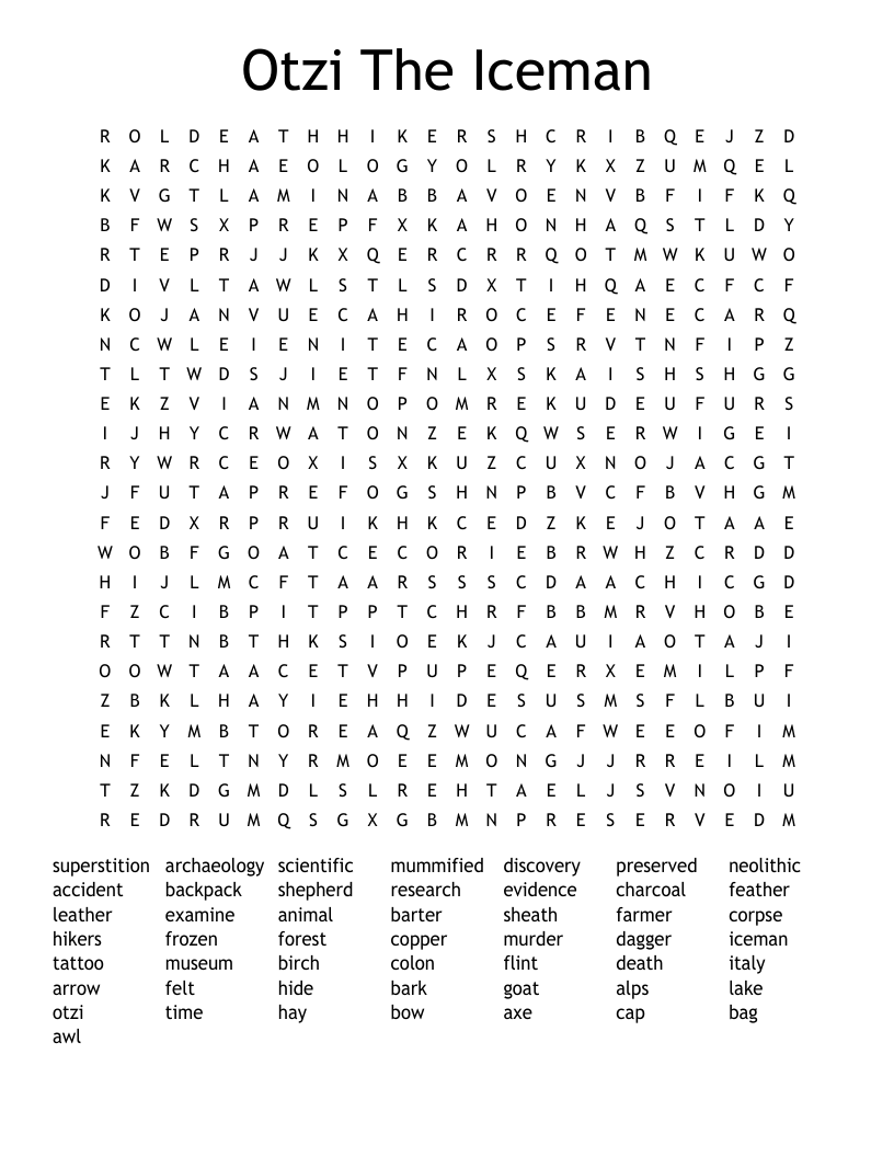 Otzi The Iceman Word Search