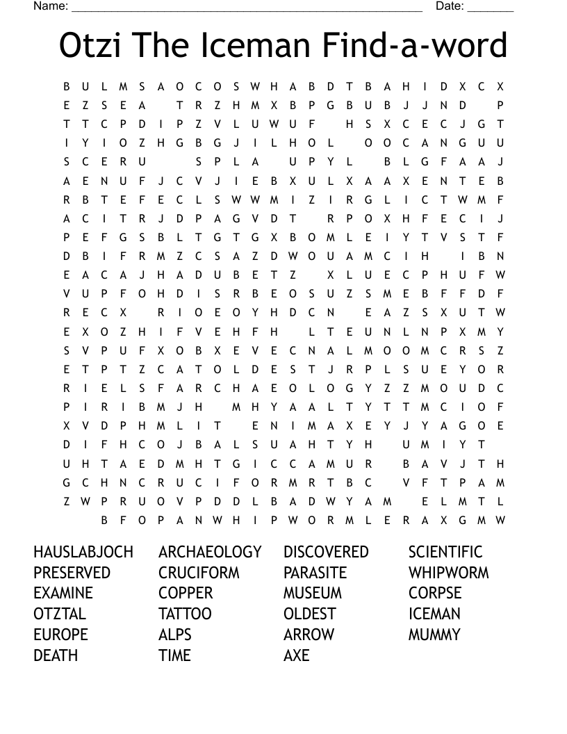 Otzi The Iceman Find-a-word Word Search