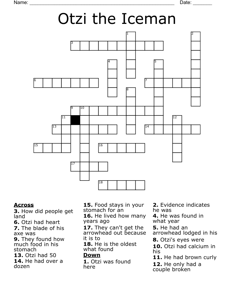 Otzi the Iceman Crossword