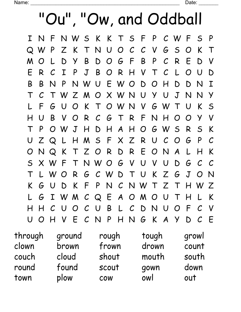 "Ou", "Ow, and Oddball Word Search