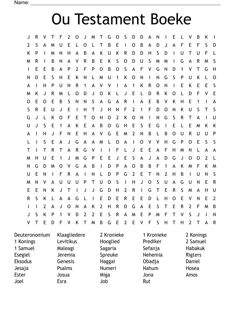 Ou Testament Boeke Word Search