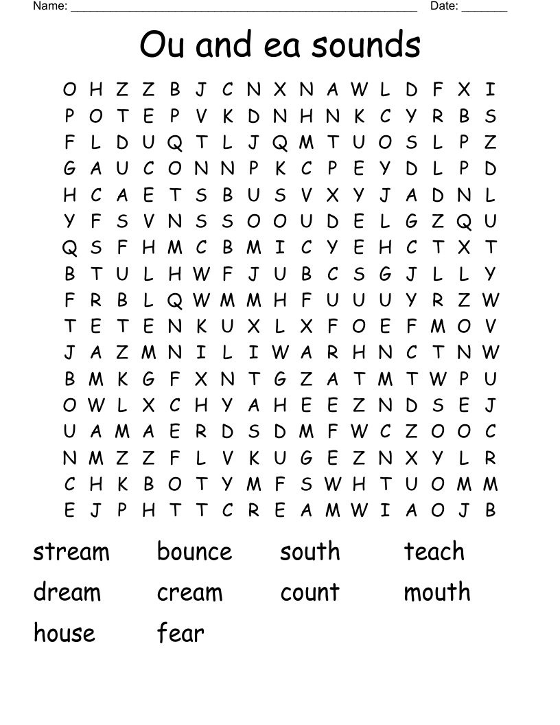 Ou and ea sounds Word Search