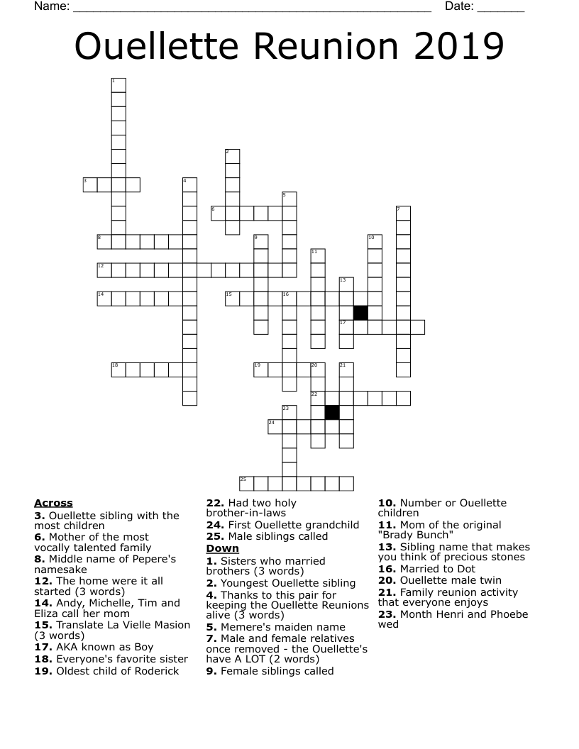 Ouellette Reunion 2019 Crossword