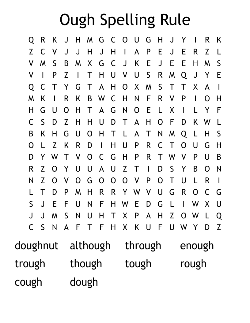 Ough Spelling Rule Word Search