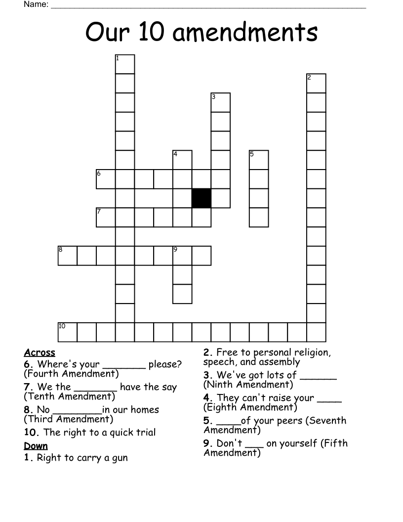 Our 10 amendments Crossword