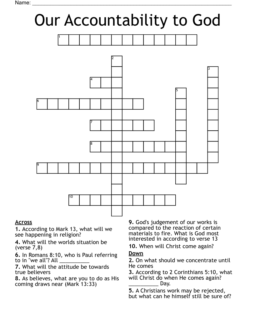 Our Accountability to God Crossword