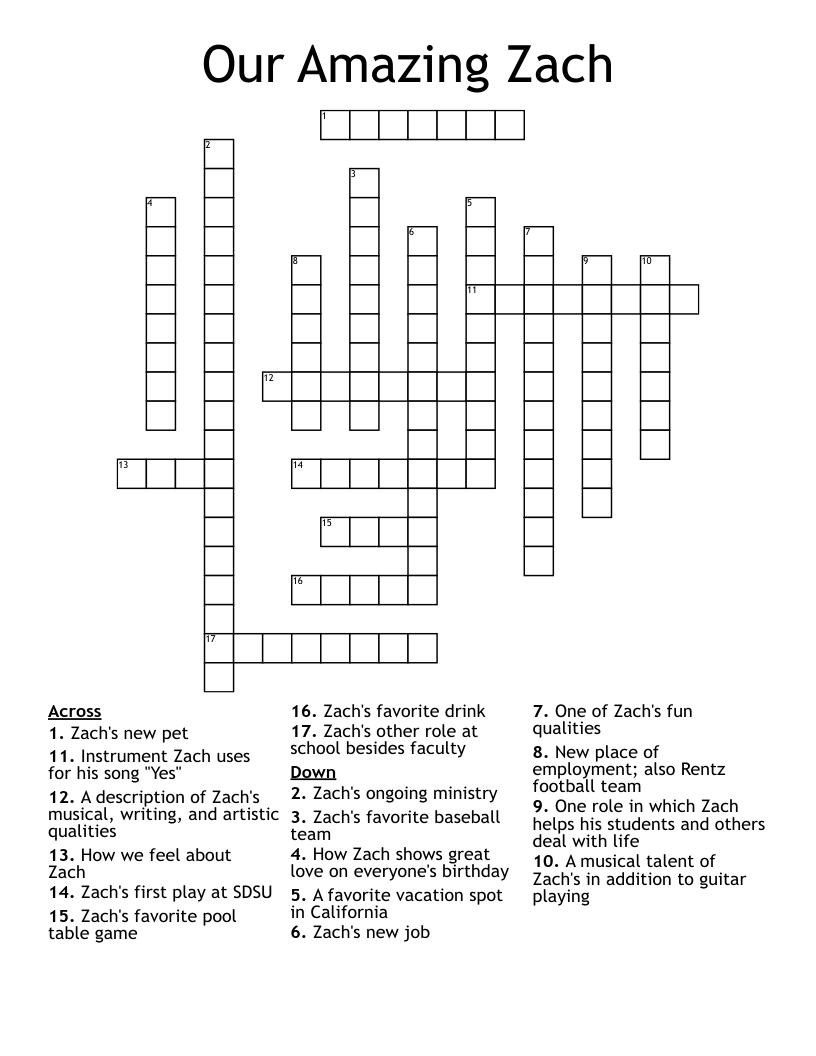 Our Amazing Zach Crossword