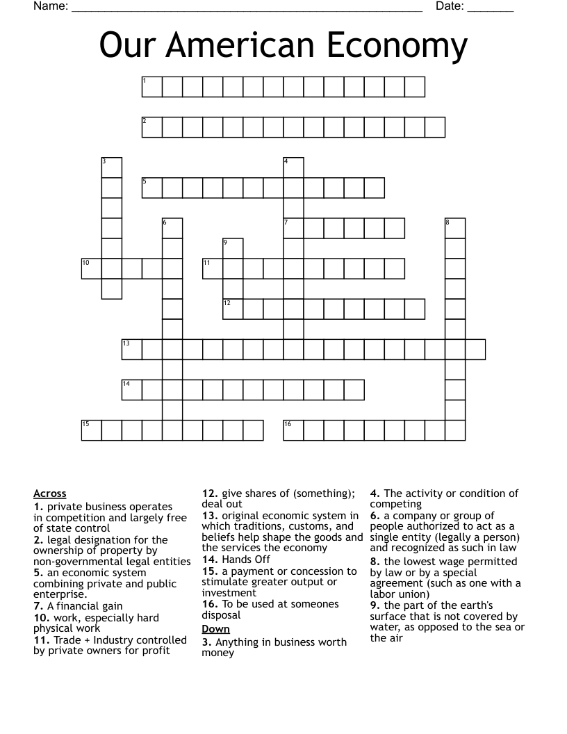Our American Economy  Crossword