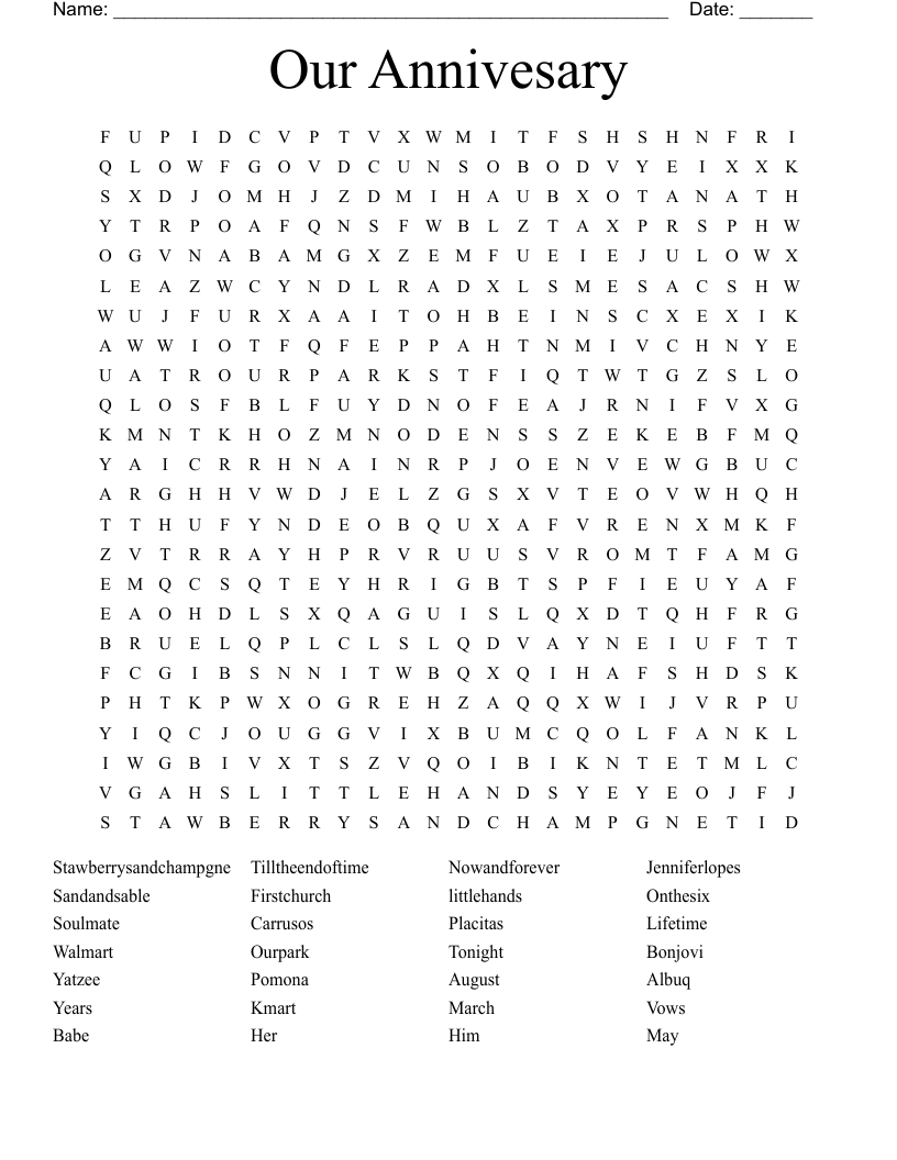 Our Annivesary Word Search