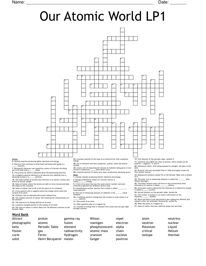 Our Atomic World LP1 Crossword