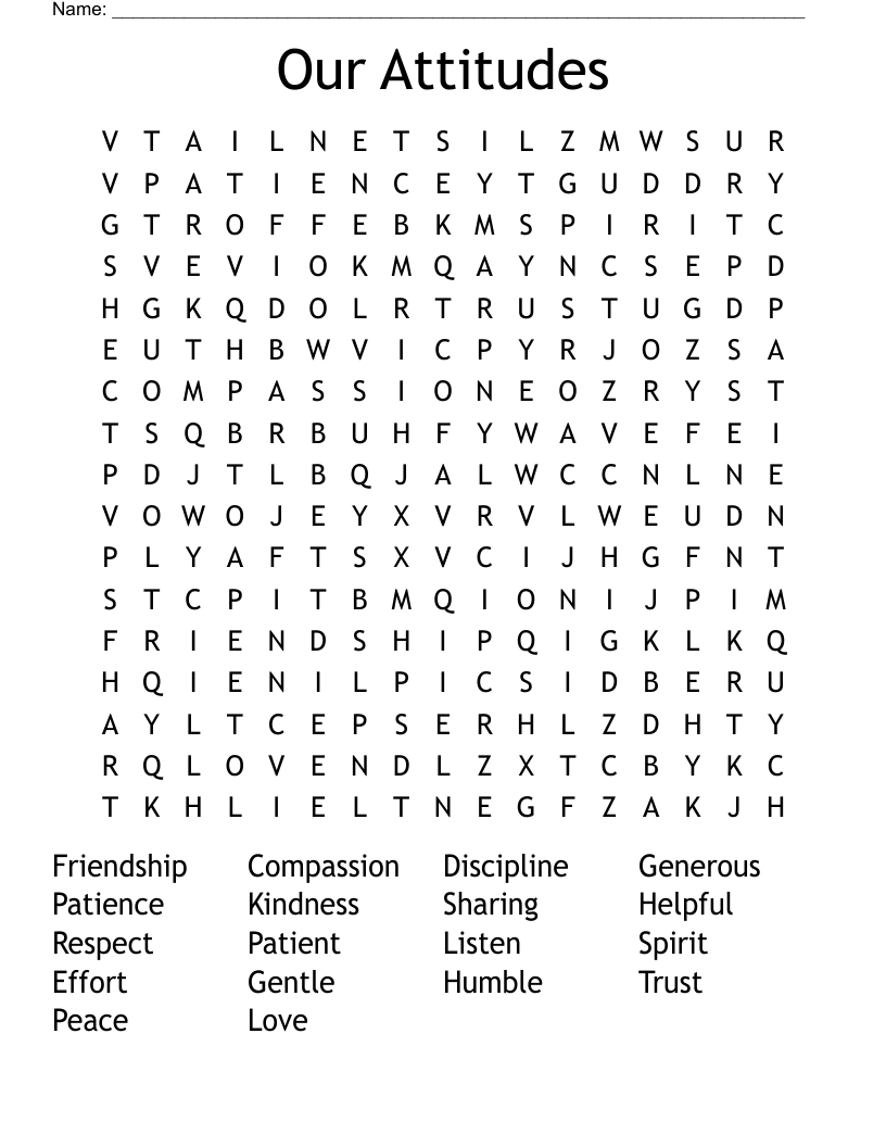 Our Attitudes Word Search
