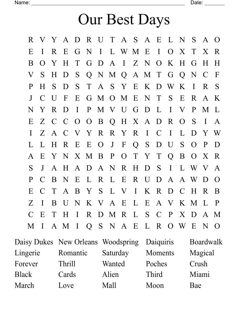 Our Best Days Word Search