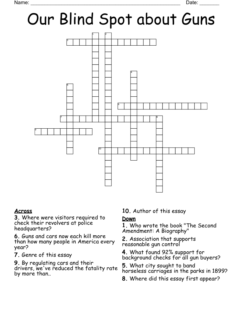 Our Blind Spot about Guns Crossword