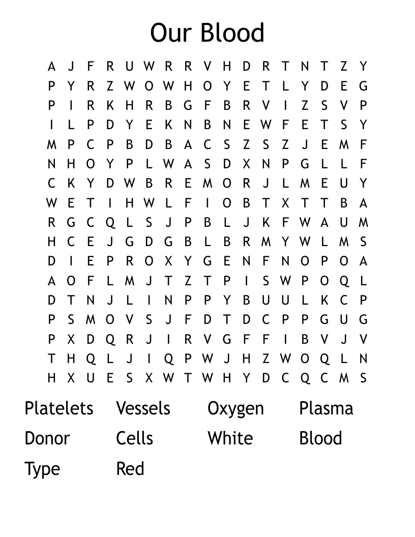 Our Blood Word Search