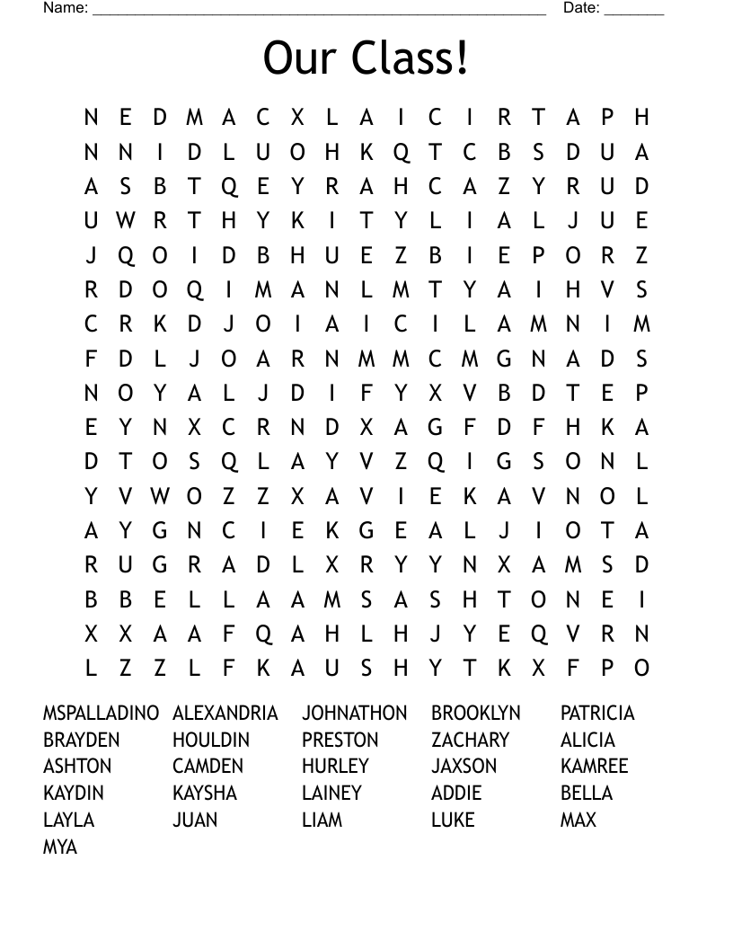 Our Class! Word Search