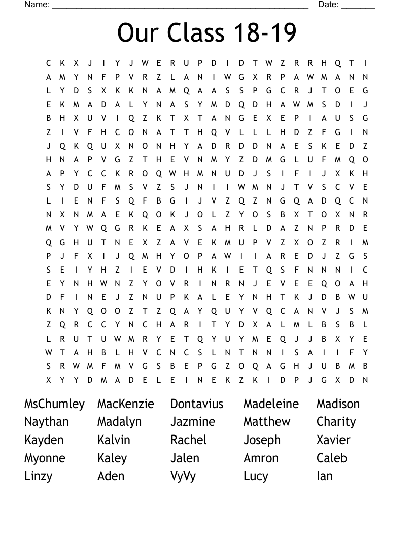 Our Class 18-19 Word Search