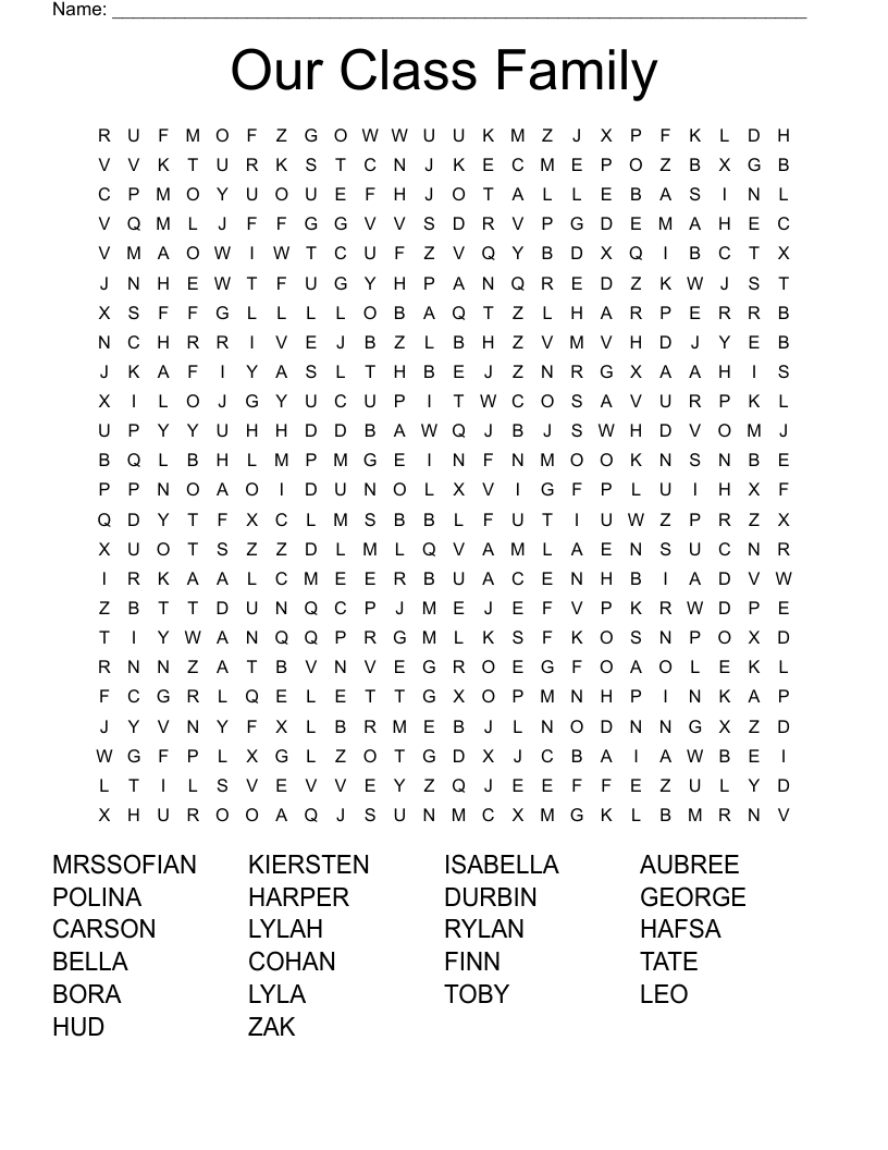 Our Class Family Word Search