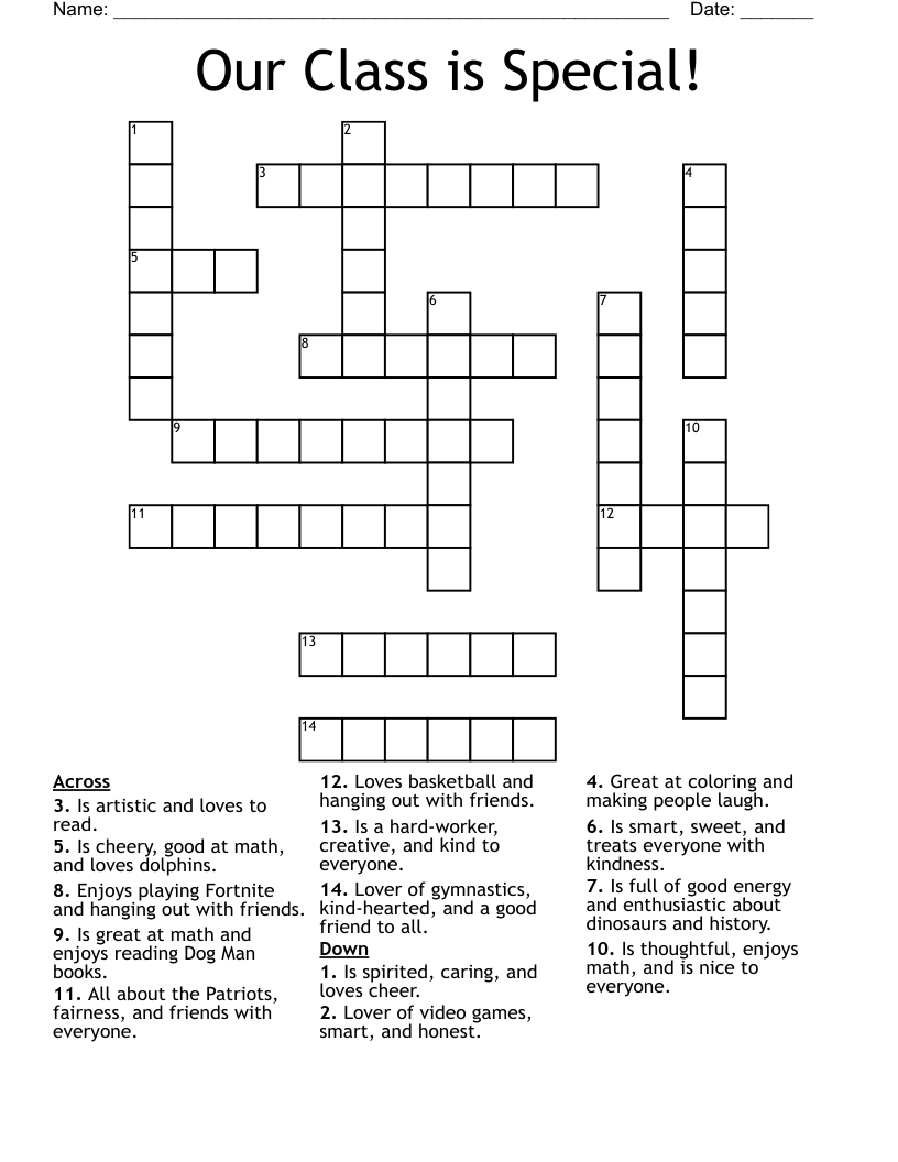 Our Class is Special! Crossword