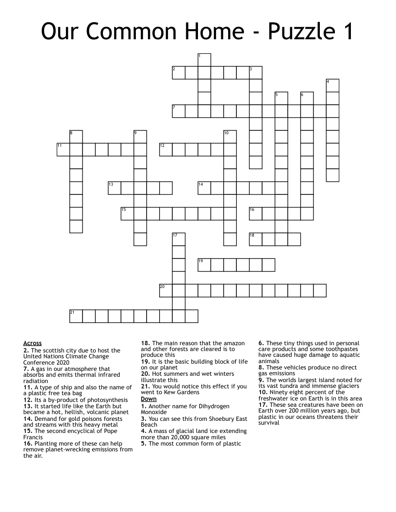 Our Common Home - Puzzle 1 Crossword